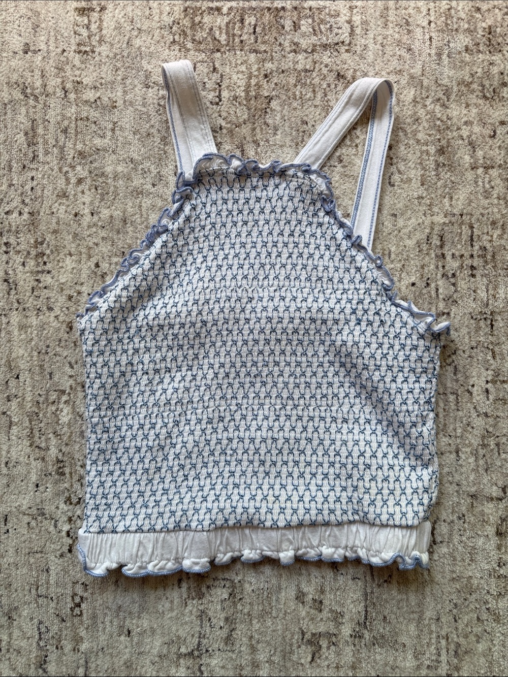 Anthropologie Smocked Blue & White Cropped Tank Top